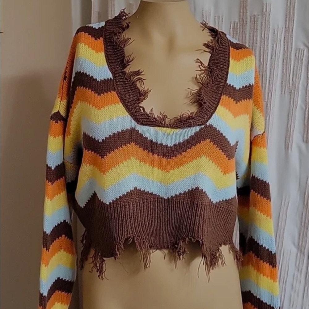 Colorful Chevron Fringed Sweater
